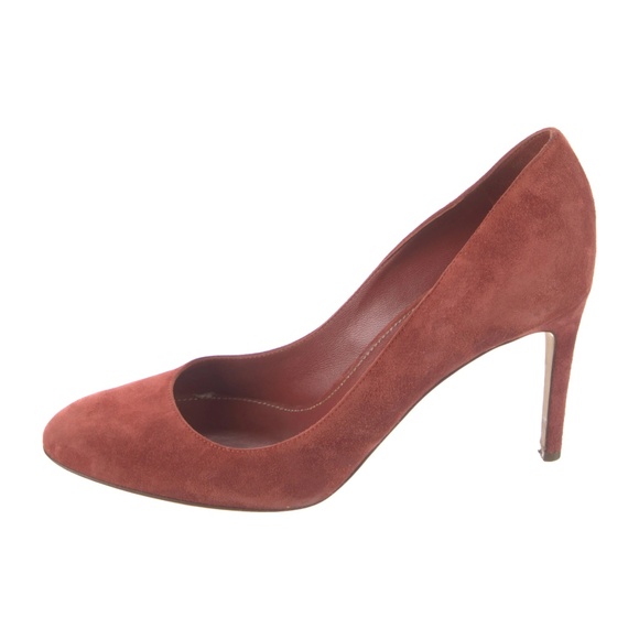 SERGIO ROSSI Leather Pumps Red Burnt Orange Suede Round-Toes Stiletto Heels - Picture 2 of 6
